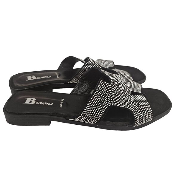 Browns Women's Rhinestone Embellished Slip-On Sandals Size 41 Made In Italy - Picture 3 of 7